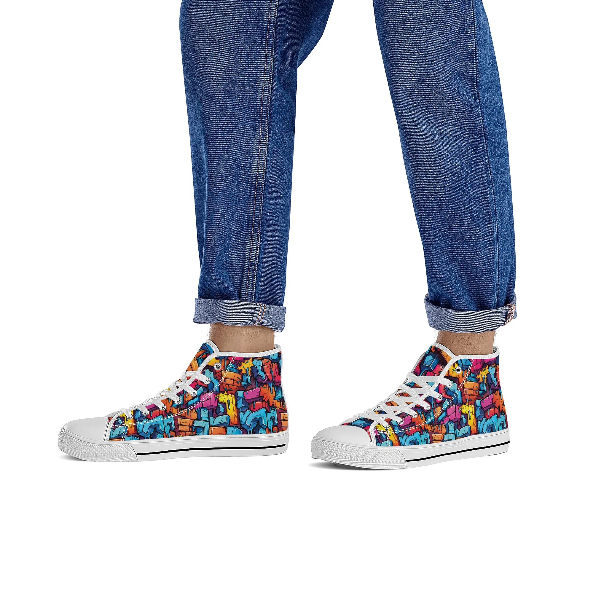 3D Abstract Street Graffiti Converse Style High Tops