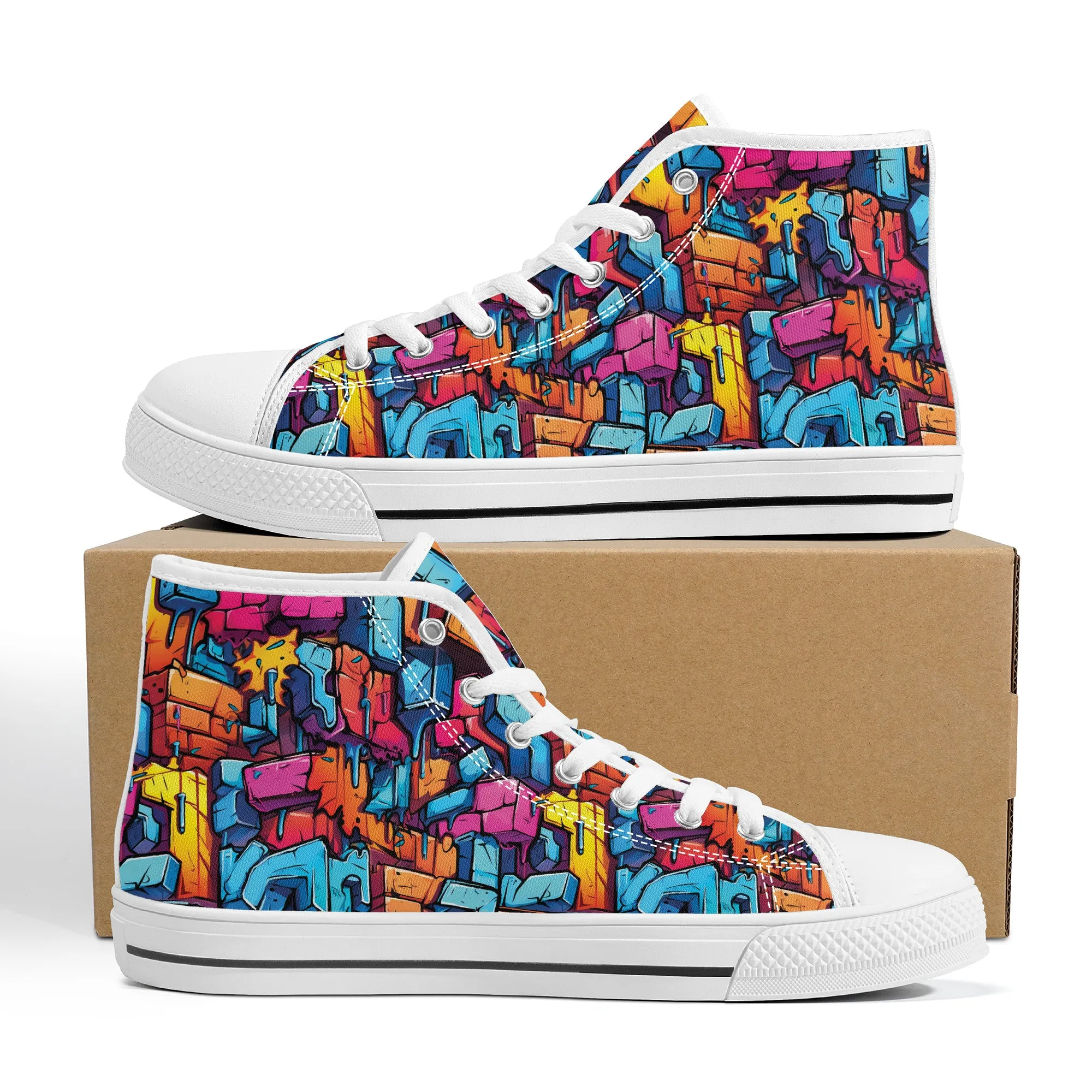 3D Abstract Street Graffiti Converse Style High Tops