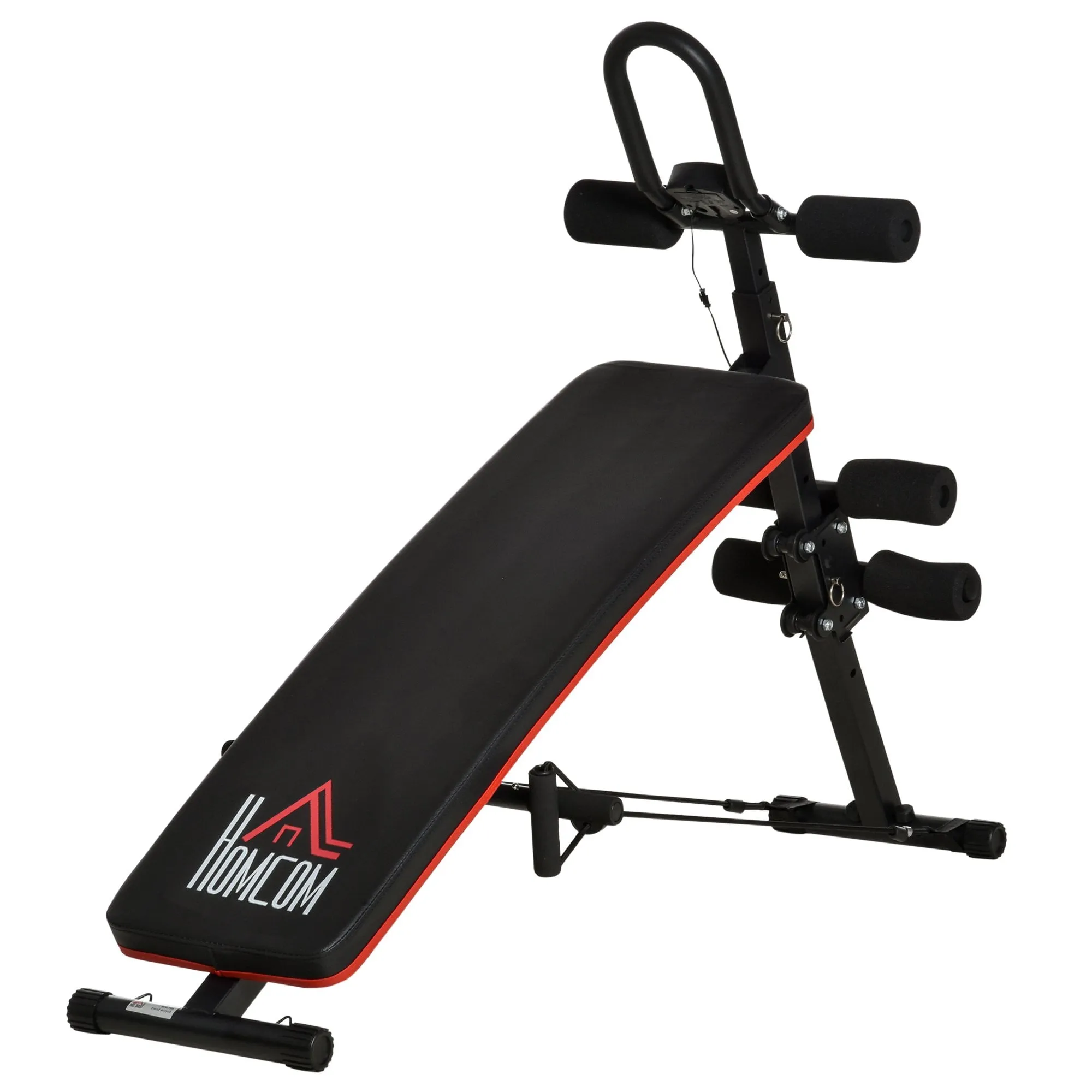 Adjustable Sit-Up Bench, Core Workout Abdominal Strength Building, Foldable Design w/ Bands for Home Gym Exercise Black Bench Building