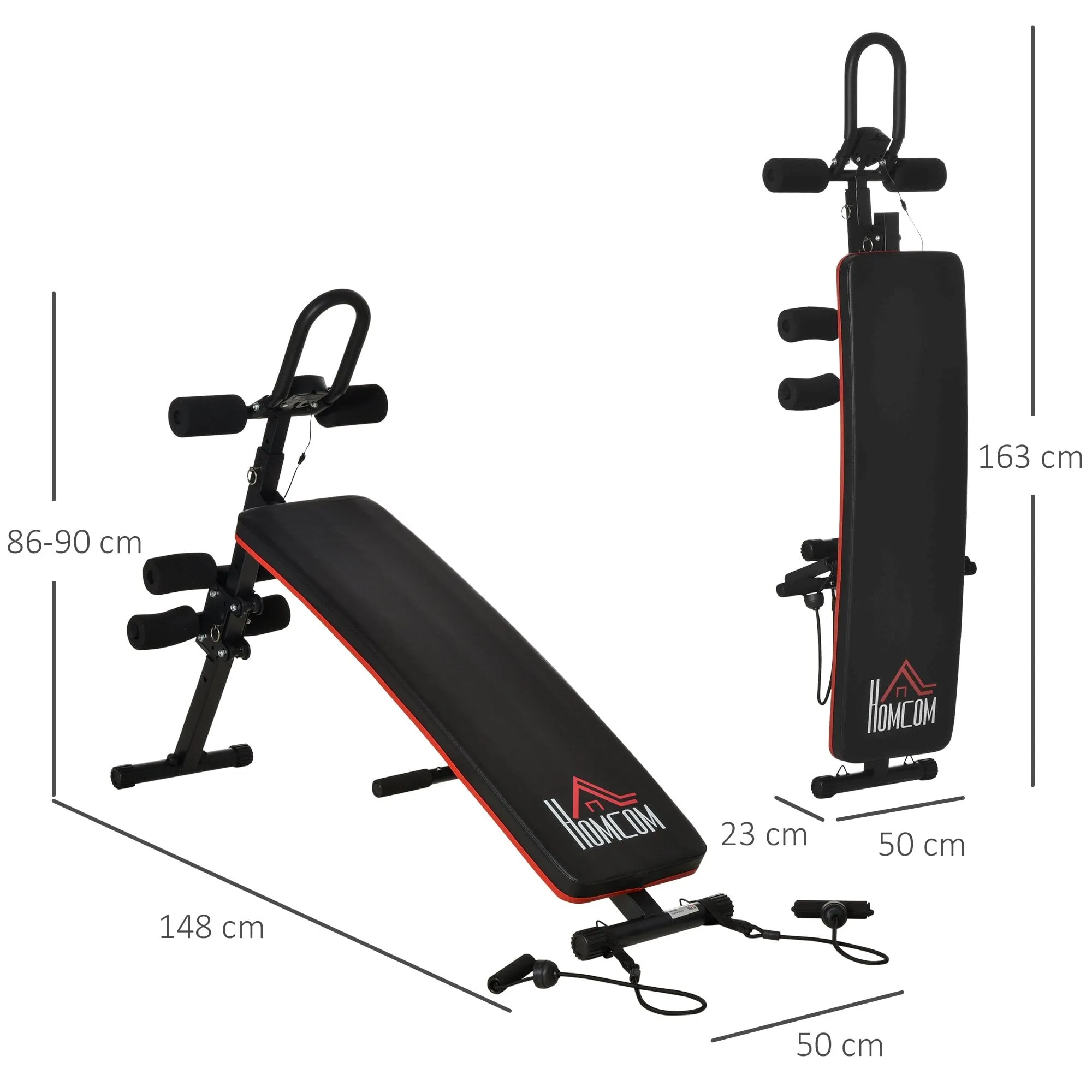 Adjustable Sit-Up Bench, Core Workout Abdominal Strength Building, Foldable Design w/ Bands for Home Gym Exercise Black Bench Building