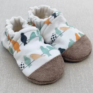 Birds on a Line Organic Baby Slippers