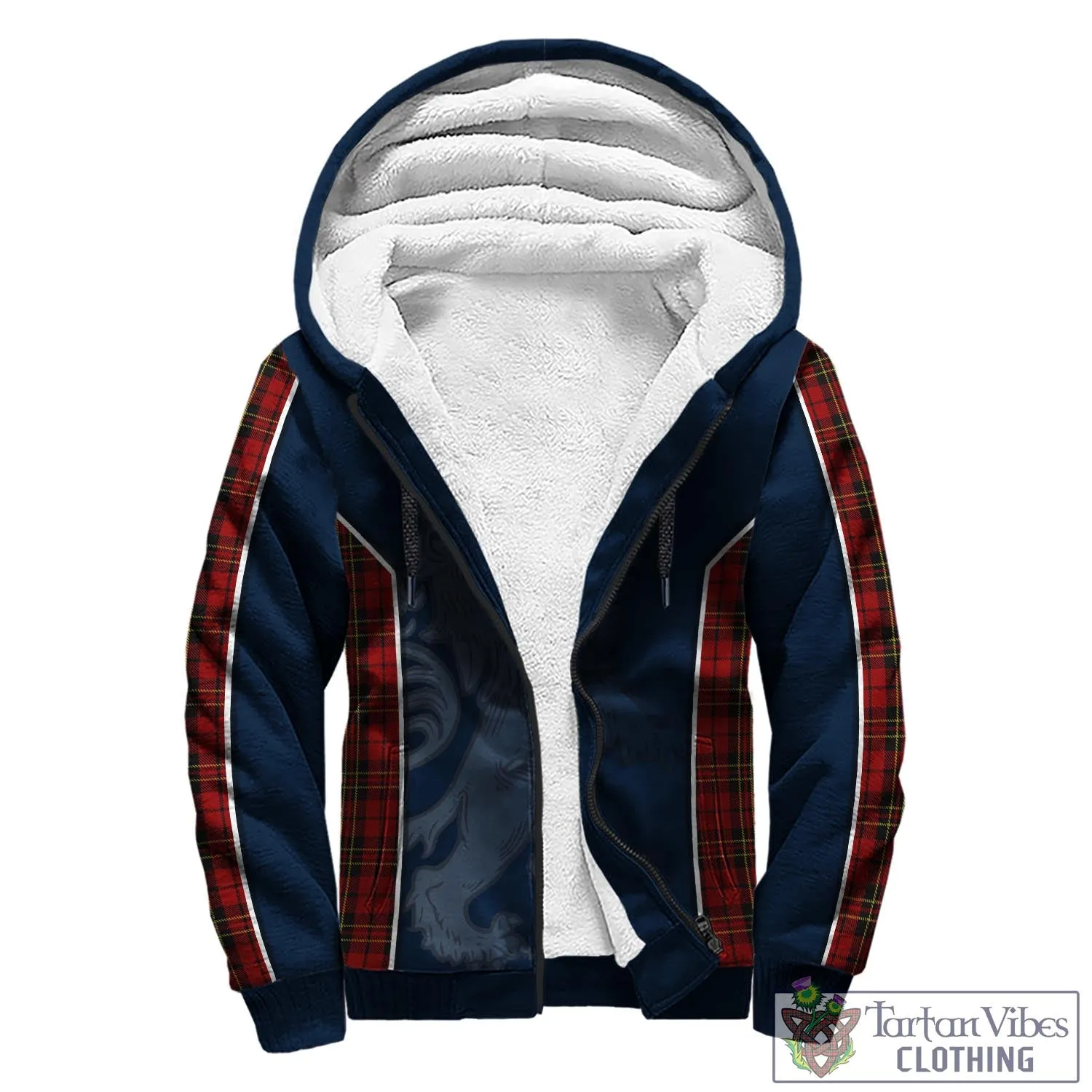 Brodie Tartan Sherpa Hoodie with Family Crest and Lion Rampant Vibes Sport Style
