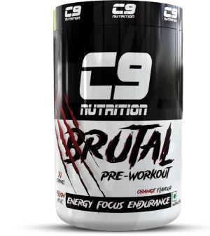 C9 Nutrition Brutal Pre-Workout | 200mg Caffeine, 52 Servings | L-Arginine, L-Citrulline & L-Taurine for Energy & Endurance | Vegetarian, 450g