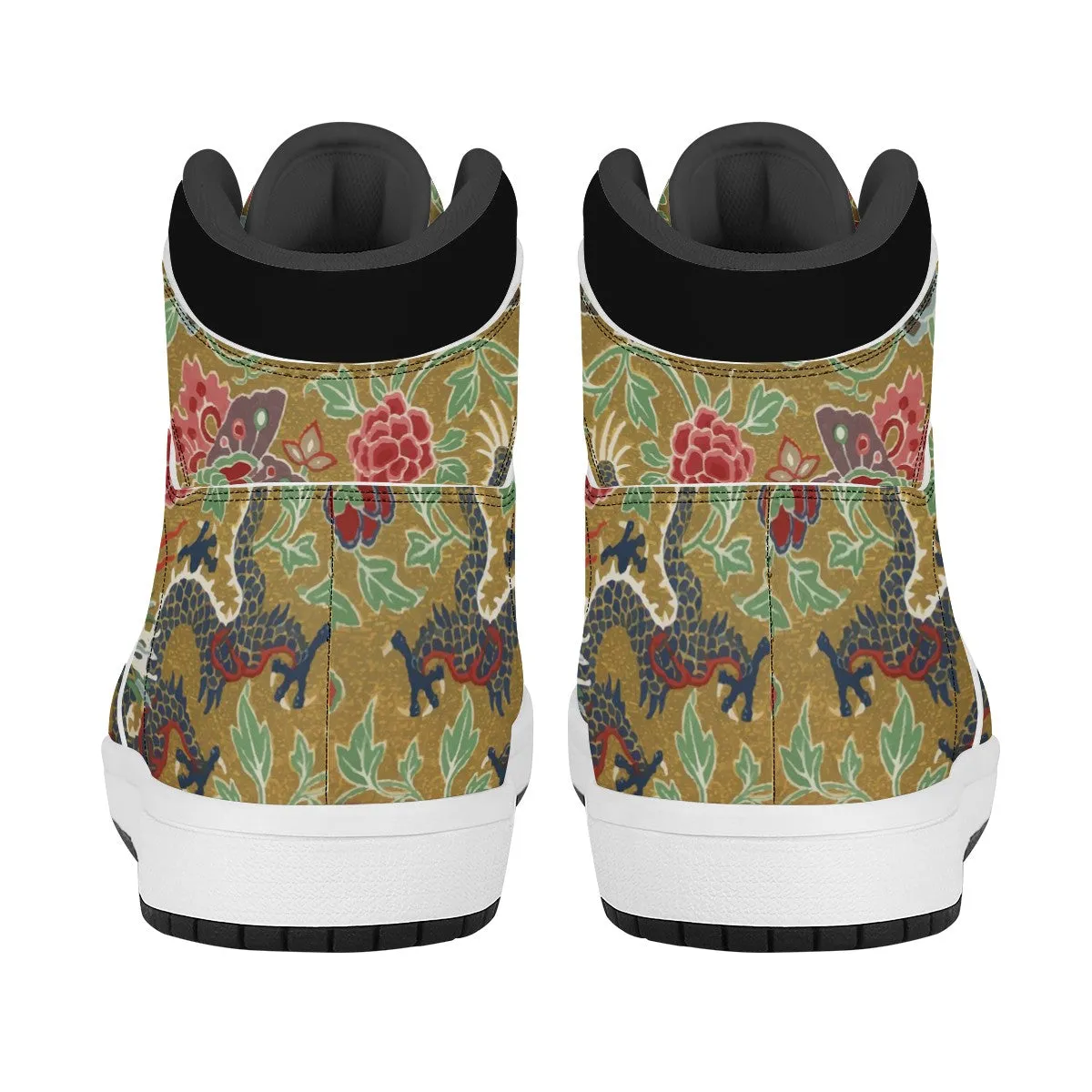 Chinese Ornamental Hi Top Custom Vegan Leather Sneakers Black High Top Leather Sneakers