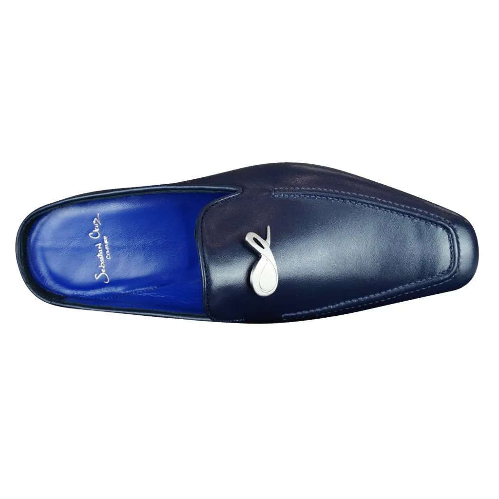 Classica Blu Mezzanotte With Silver Hardware Leather Slipper