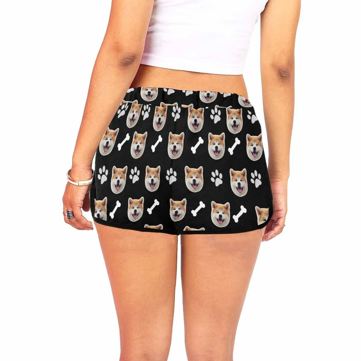 Custom Face Pet Dog Bones Paw Beach Board Shorts Swim Trunks Personalized Women's Casual Yoga Shorts
