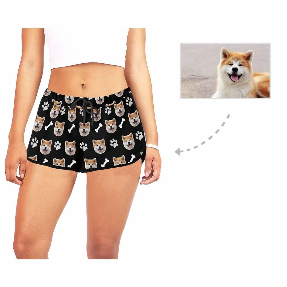 Custom Face Pet Dog Bones Paw Beach Board Shorts Swim Trunks Personalized Women's Casual Yoga Shorts