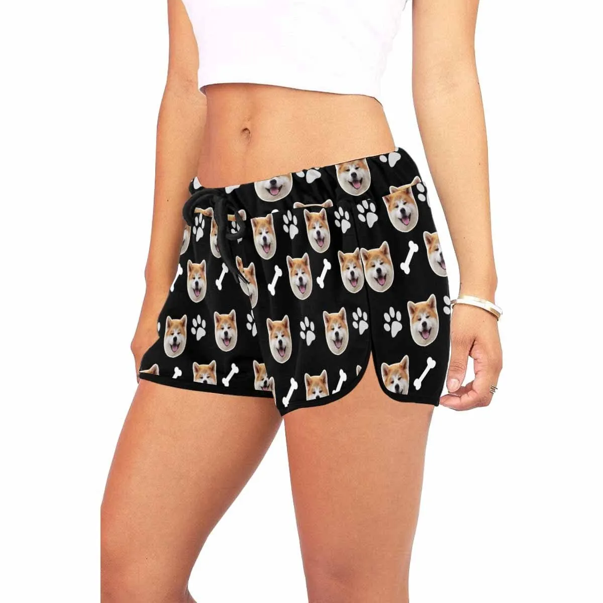 Custom Face Pet Dog Bones Paw Beach Board Shorts Swim Trunks Personalized Women's Casual Yoga Shorts