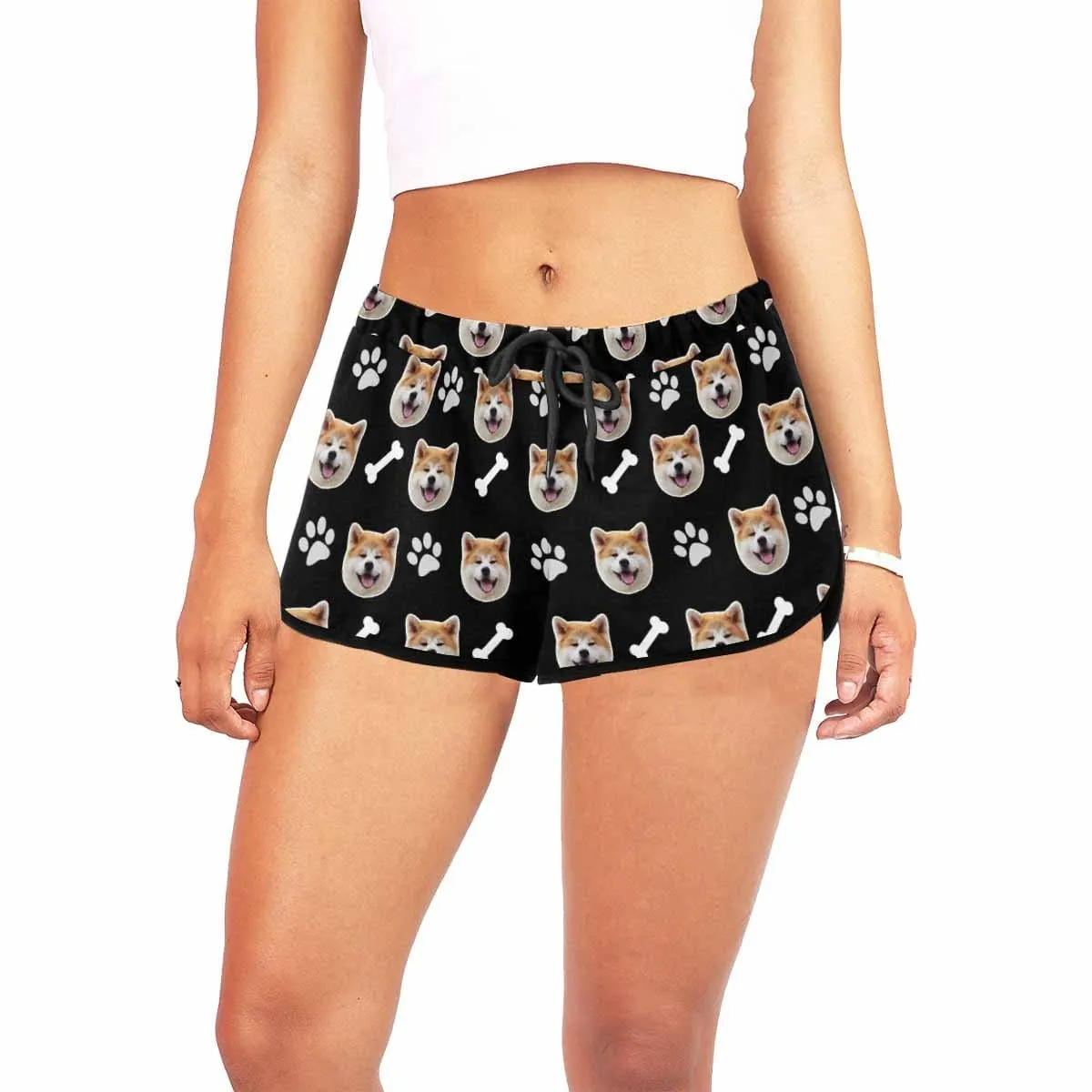 Custom Face Pet Dog Bones Paw Beach Board Shorts Swim Trunks Personalized Women's Casual Yoga Shorts