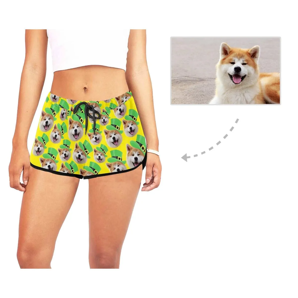 Custom Face Pet Dog Hat Beach Board Shorts Swim Trunks Personalized Women's Casual Yoga Shorts