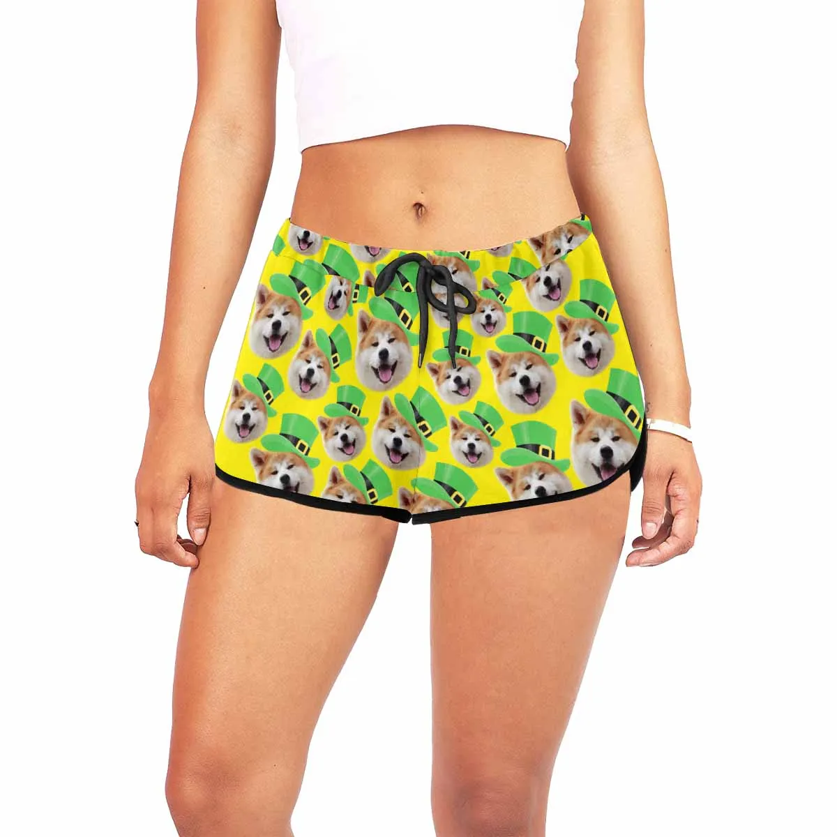 Custom Face Pet Dog Hat Beach Board Shorts Swim Trunks Personalized Women's Casual Yoga Shorts