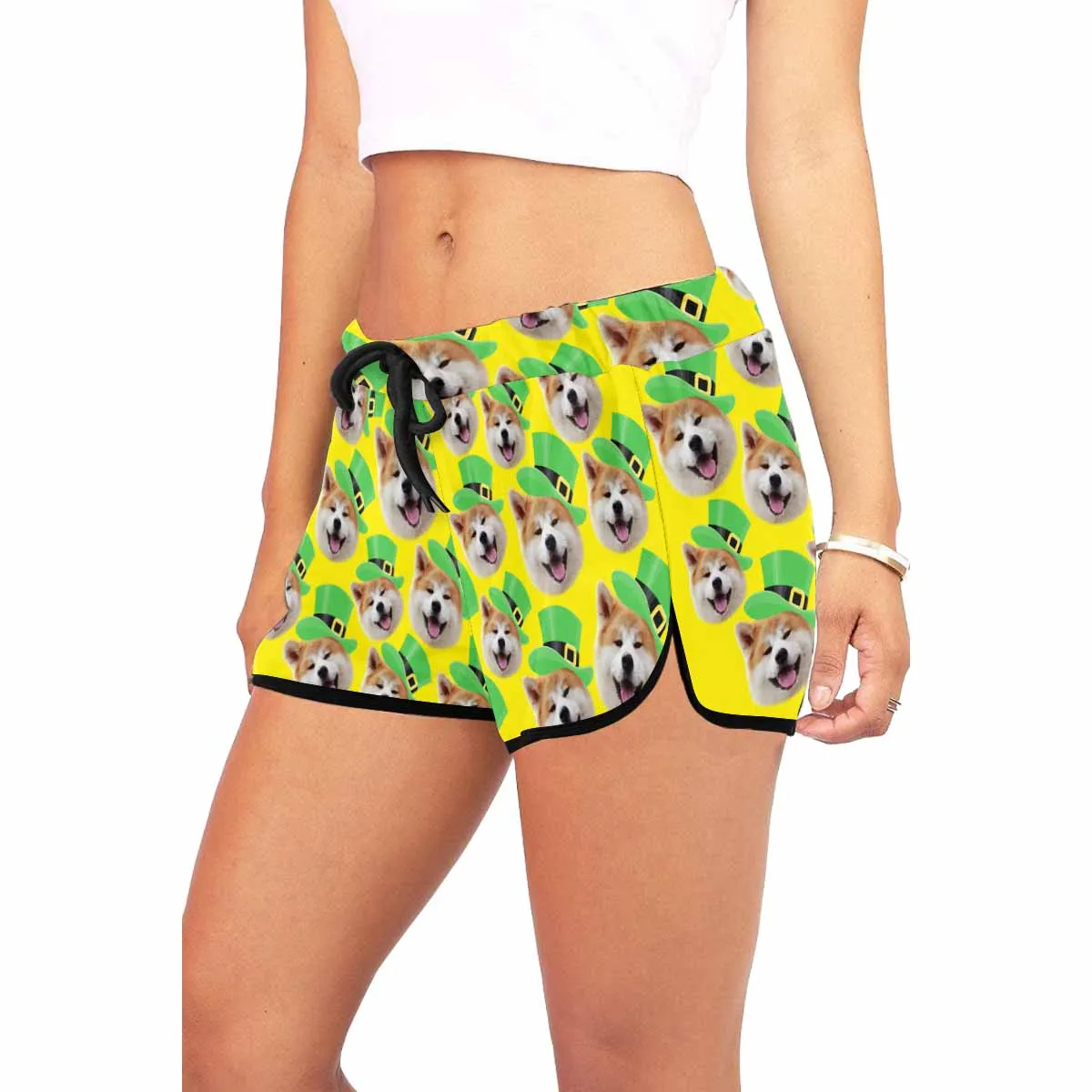 Custom Face Pet Dog Hat Beach Board Shorts Swim Trunks Personalized Women's Casual Yoga Shorts