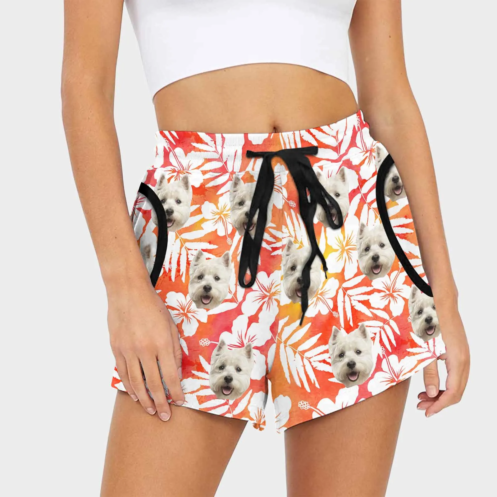 Custom Face Pet Print Mid-Length Board Shorts Swim Trunks for Her Create Your Own Personalized Shorts