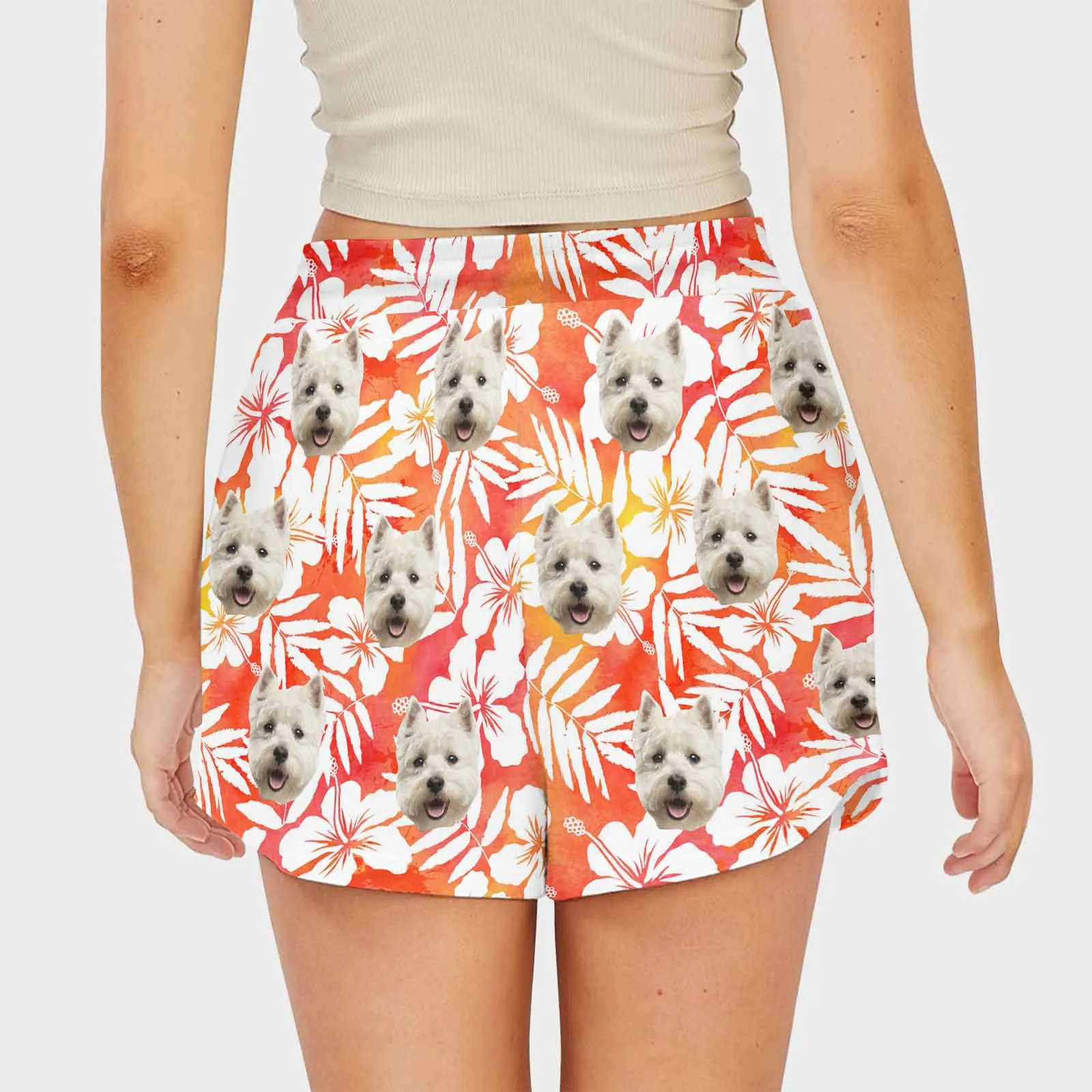 Custom Face Pet Print Mid-Length Board Shorts Swim Trunks for Her Create Your Own Personalized Shorts
