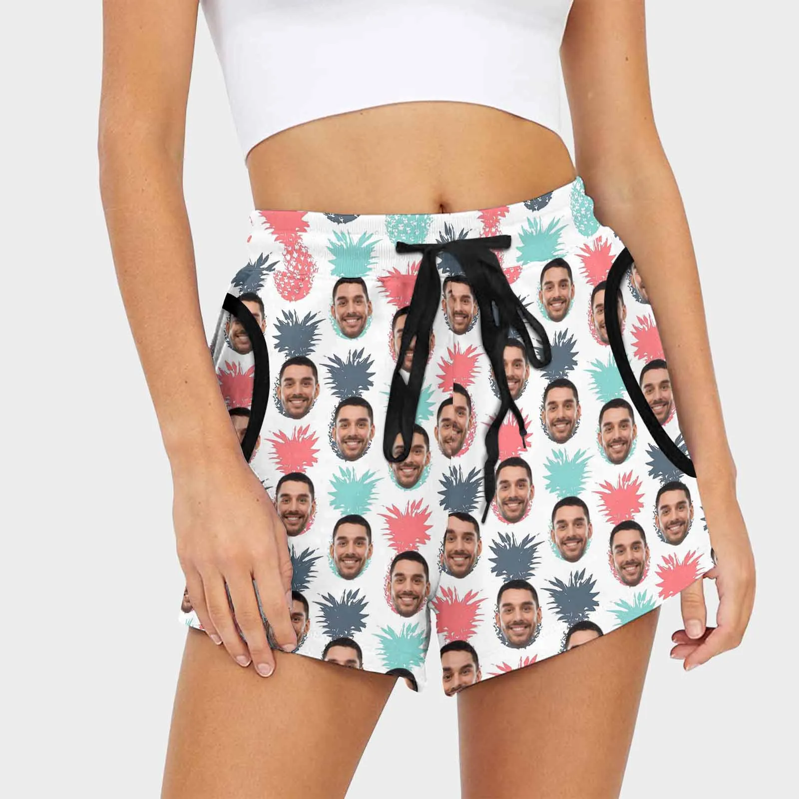 Custom Face Small Pineapple Women's Mid-Length Board Shorts Swim Trunks Add Your Own Personalized Image
