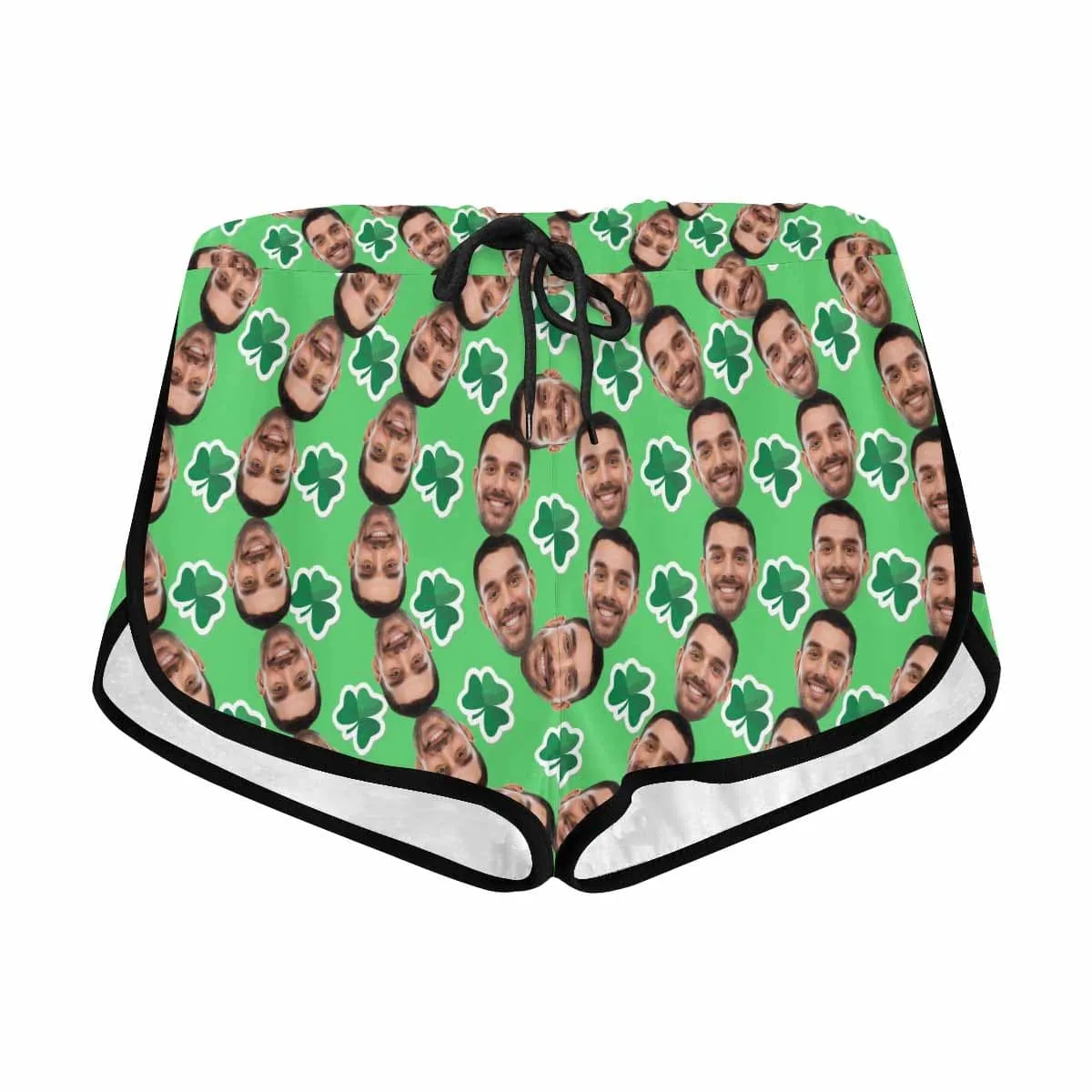 Custom Husband Face Elliptic Green Background Beach Board Shorts Swim Trunks Personalized Women's Casual Yoga Shorts