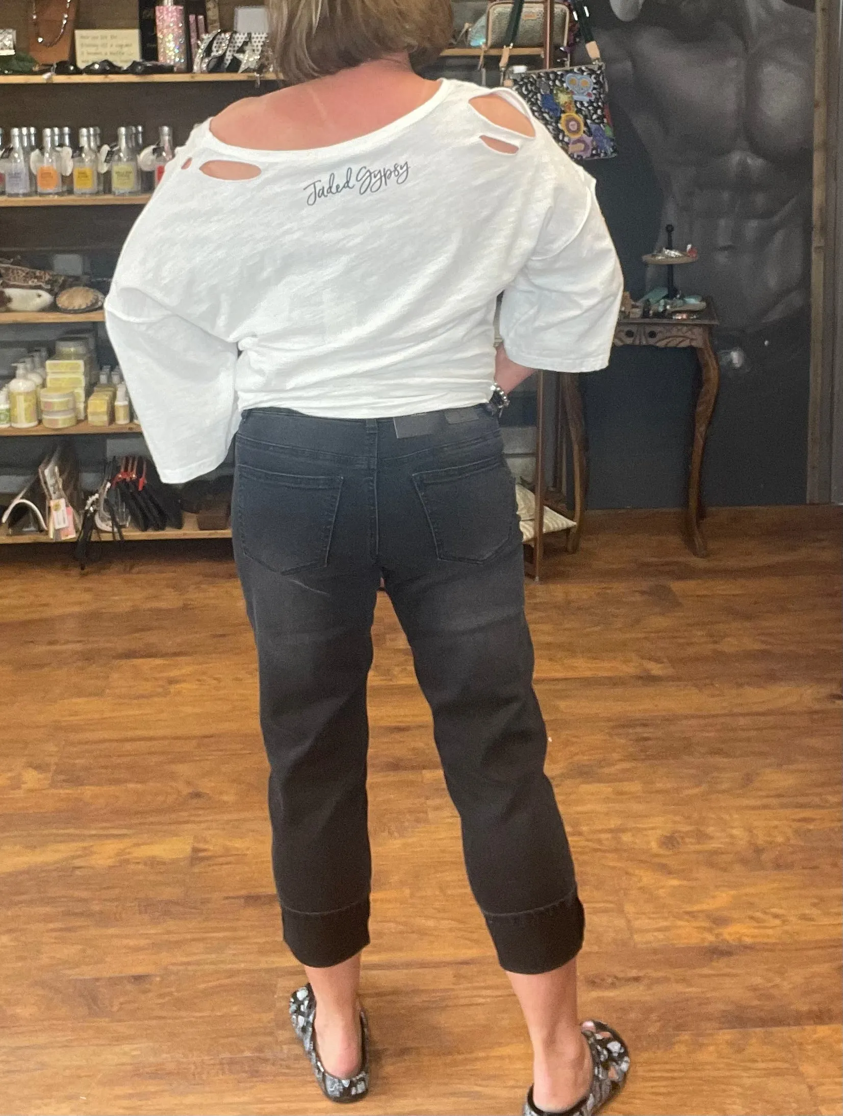 Demo Black Wash Boyfriend Capri - L & B Jeans
