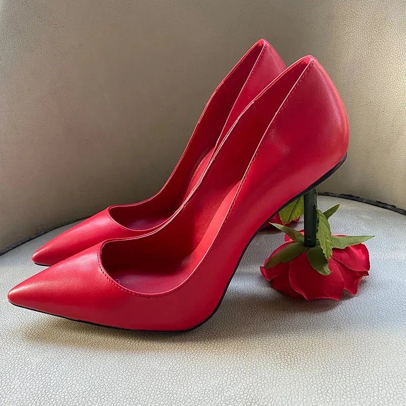Flower Heel Pointed Toe Pumps