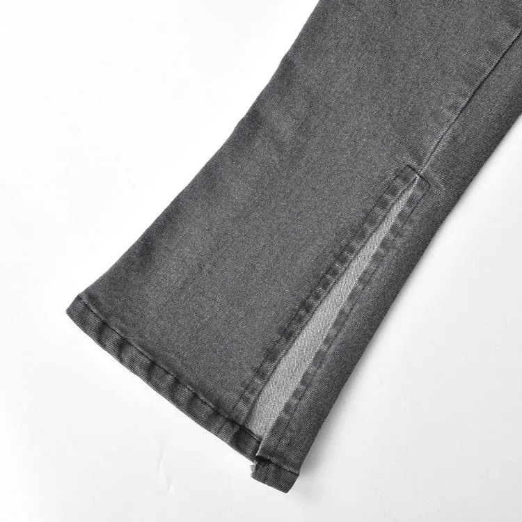 Grey Denim One Shoulder Long Sleeve Jumpsuit