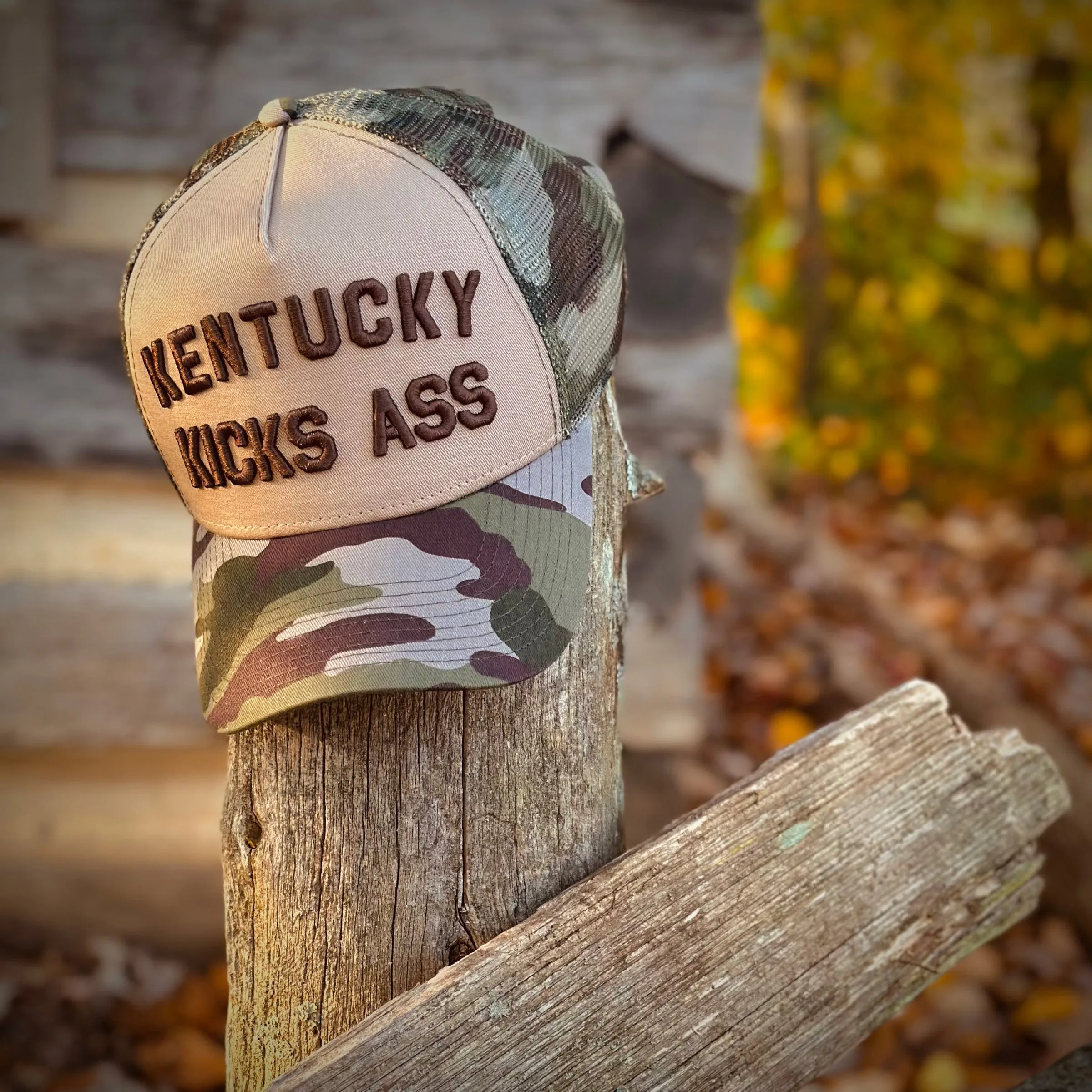 Kentucky Kicks Ass Trucker Hat (Camo)