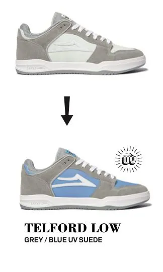 Lakai Telford Low Skate Shoes - Grey / Blue UV