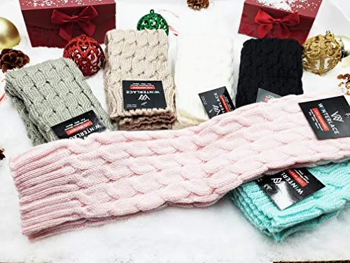 Leg Warmers for Women, 6 Pairs Knee High Cable Knit Warm Thermal Acrylic Winter Sleeve (Assorted E)