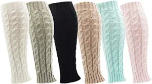 Leg Warmers for Women, 6 Pairs Knee High Cable Knit Warm Thermal Acrylic Winter Sleeve (Assorted E)