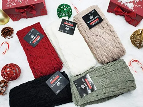 Leg Warmers for Women, 6 Pairs Knee High Cable Knit Warm Thermal Acrylic Winter Sleeve (Assorted E)