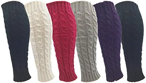 Leg Warmers for Women, 6 Pairs Knee High Cable Knit Warm Thermal Acrylic Winter Sleeve