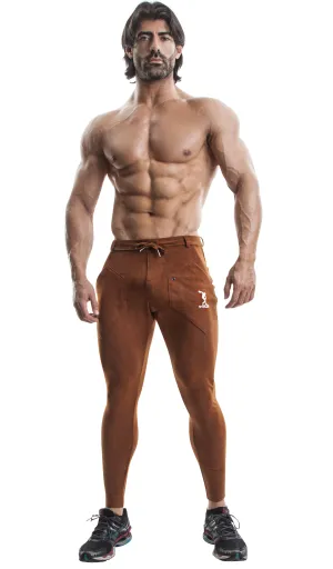 Long Workout Pants (Brown)-(Organic Cotton/Elastin)