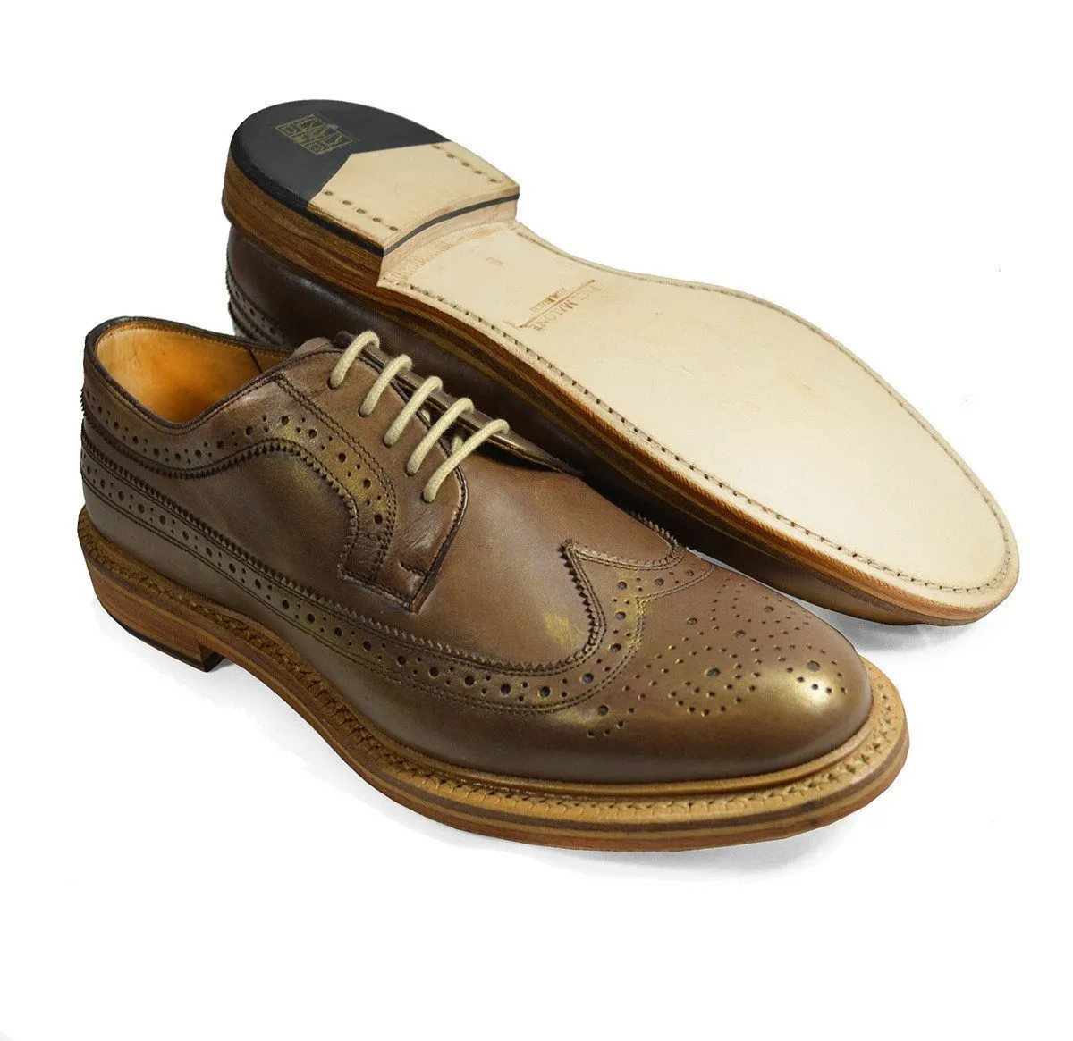 MALDON Gold Full Brogue Leather Oxford Dress Shoes