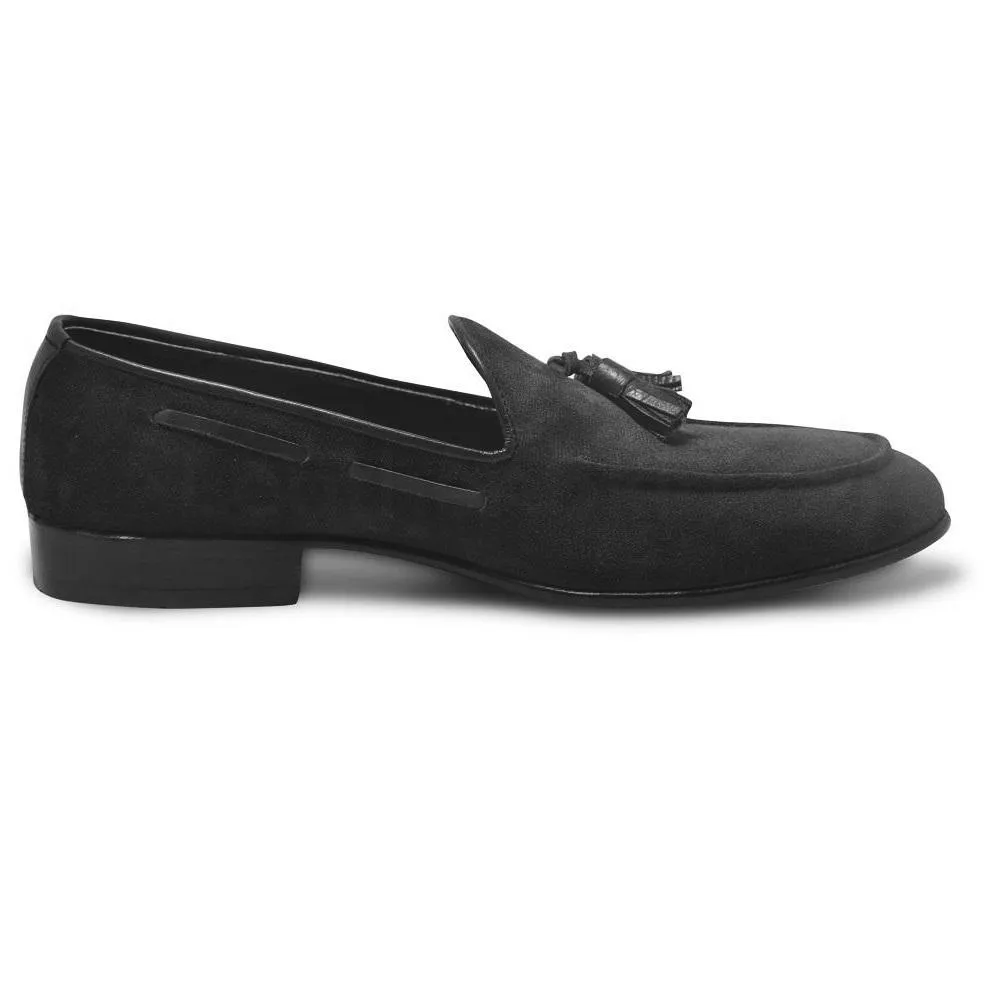 Men Black Tassel Handmade Suede Leather Shoes