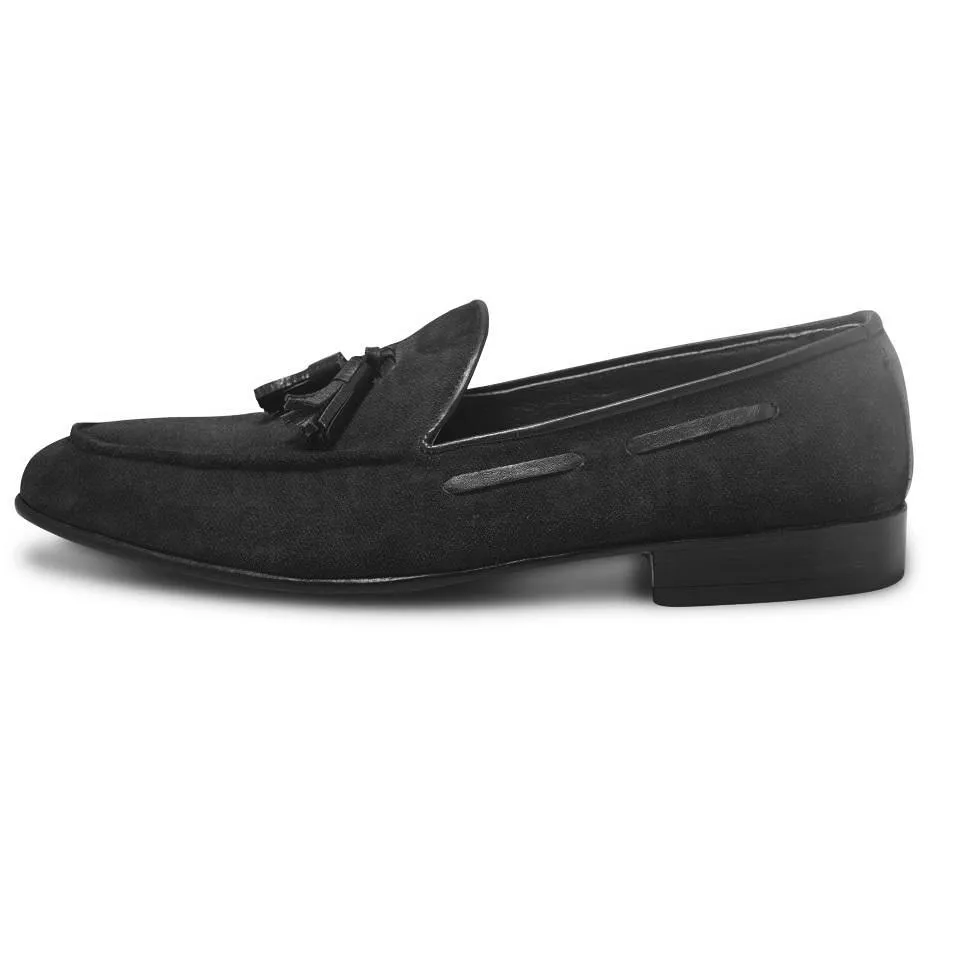 Men Black Tassel Handmade Suede Leather Shoes