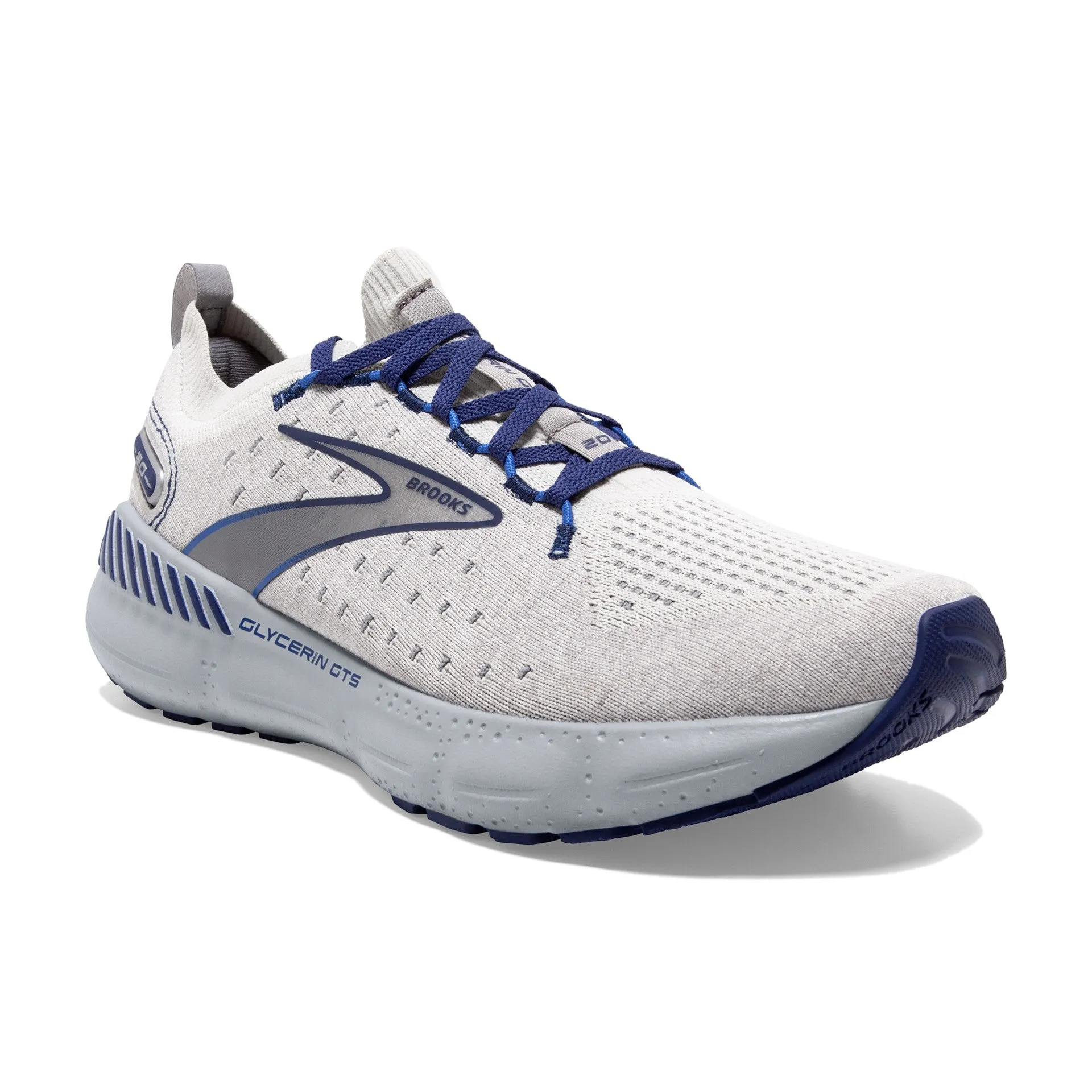 MENS BROOKS GLYCERIN STEALTHFIT GTS 20 - OYSTER/ALLOY/BLUE DEPTHS