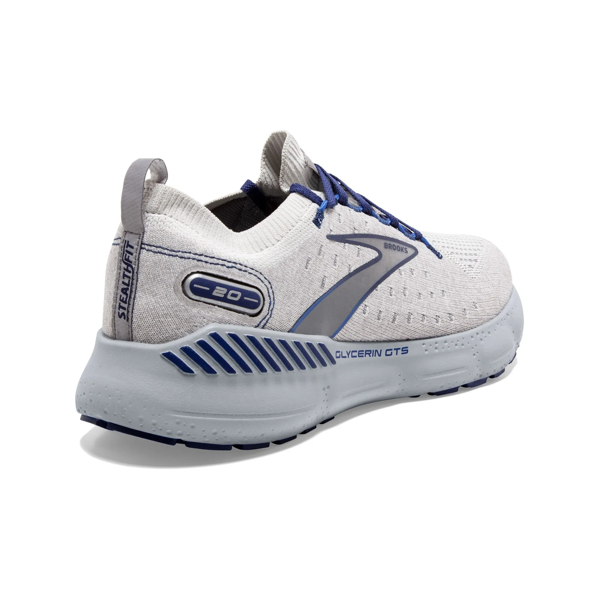 MENS BROOKS GLYCERIN STEALTHFIT GTS 20 - OYSTER/ALLOY/BLUE DEPTHS
