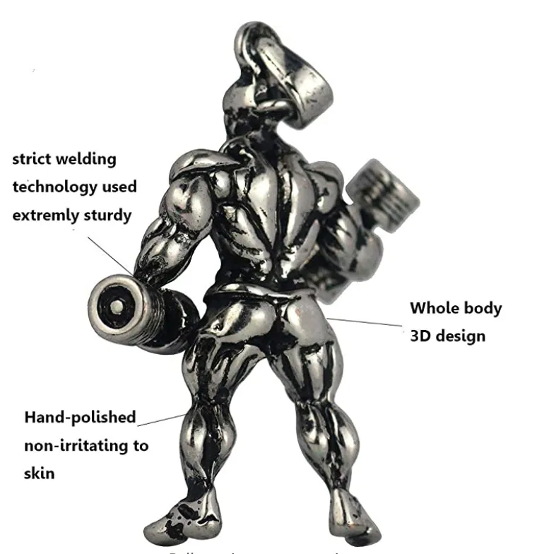 Mr. Olympia Gym Necklace Weight Plate Barbell Exercise Workout Chain Dumbbell Bodybuilding 24in.