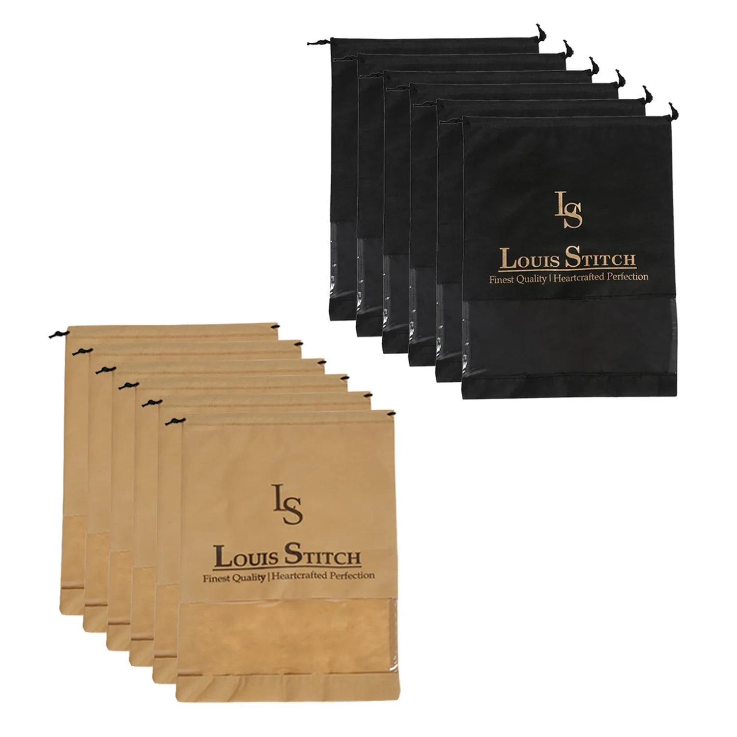 Non Woven Shoe Bag Pack Of  12 Black & Beige See Thru
