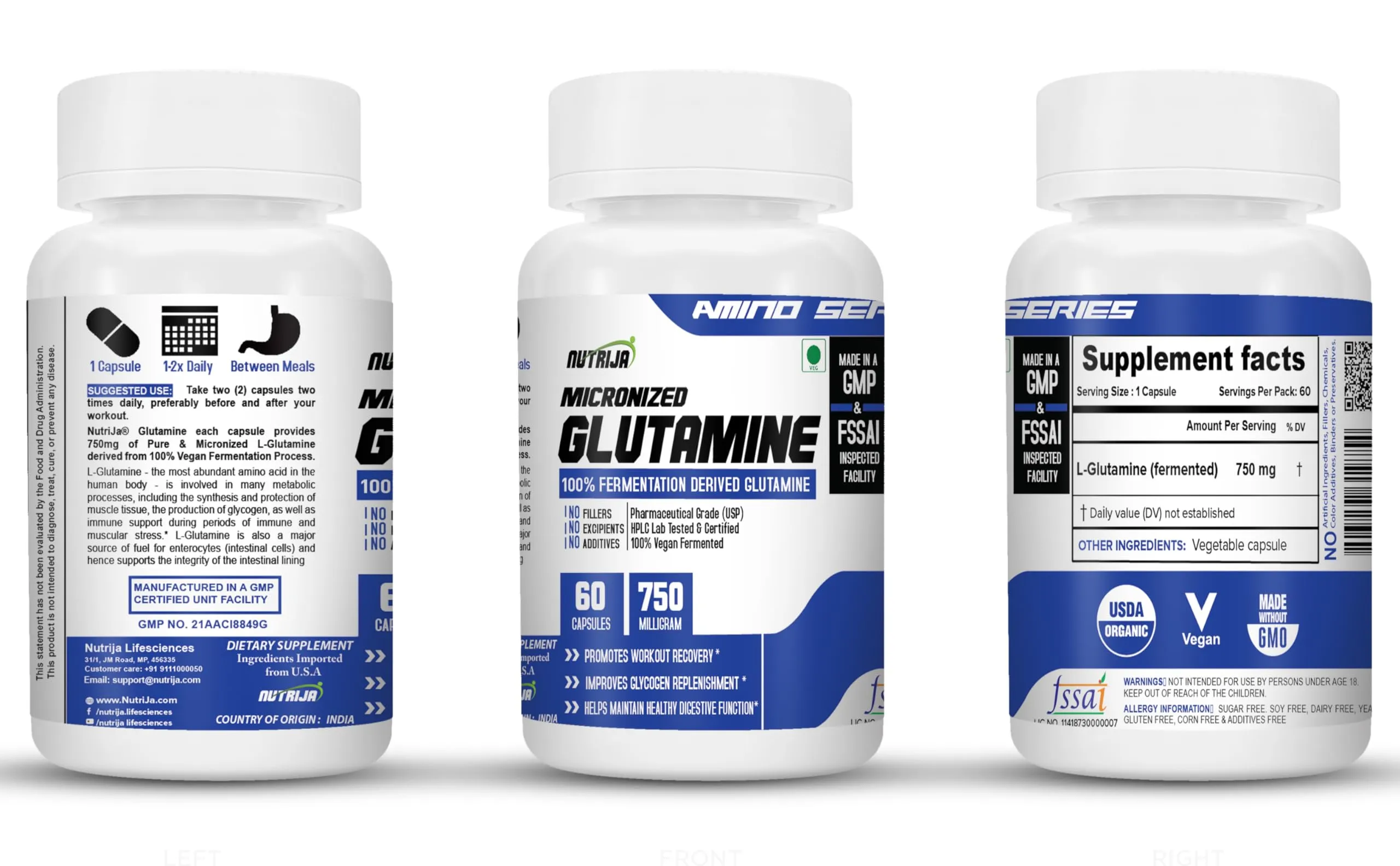 Nutrija GLUTAMINE 750MG - 60 Capsules