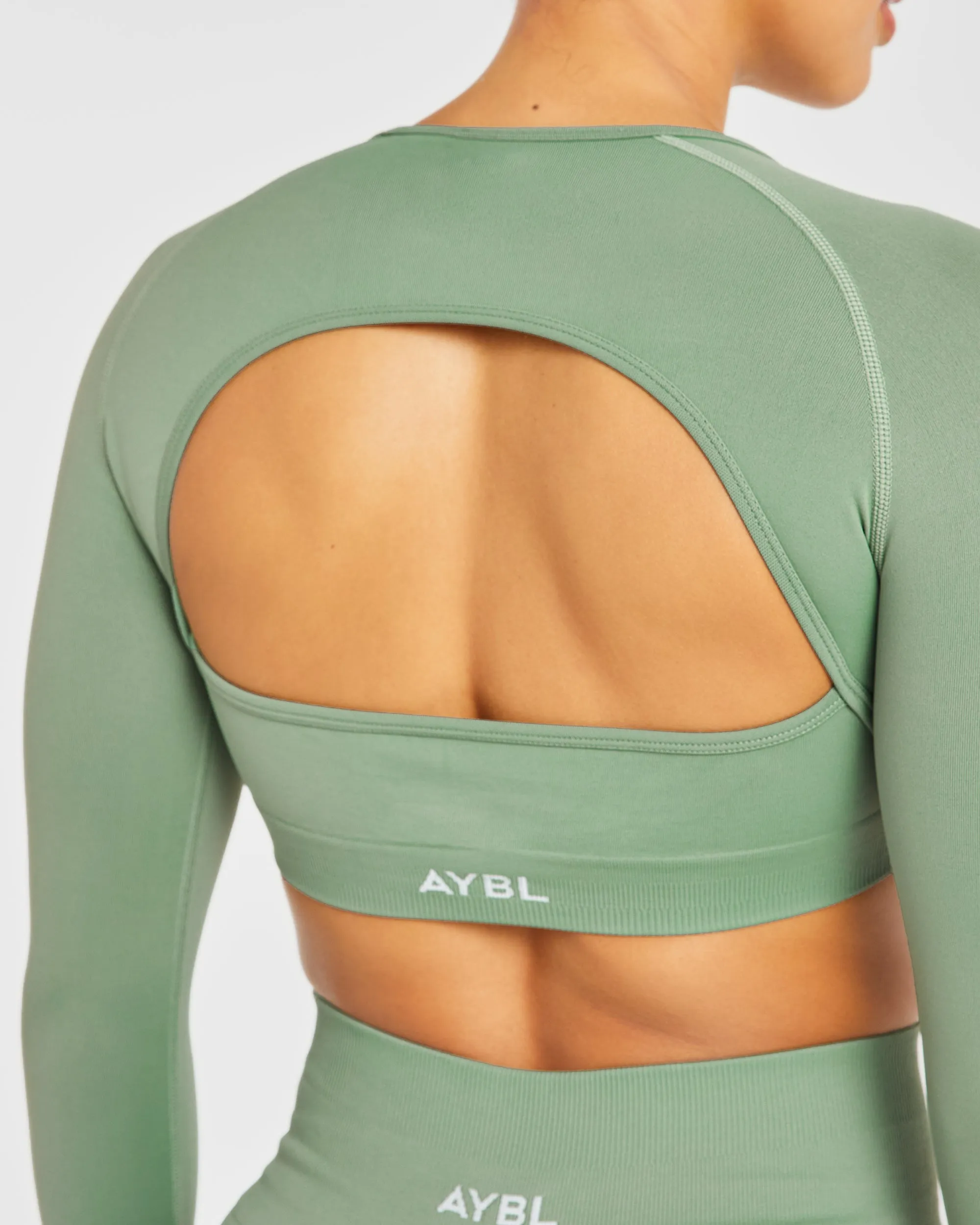 Power Seamless Long Sleeve Crop Top - Olive