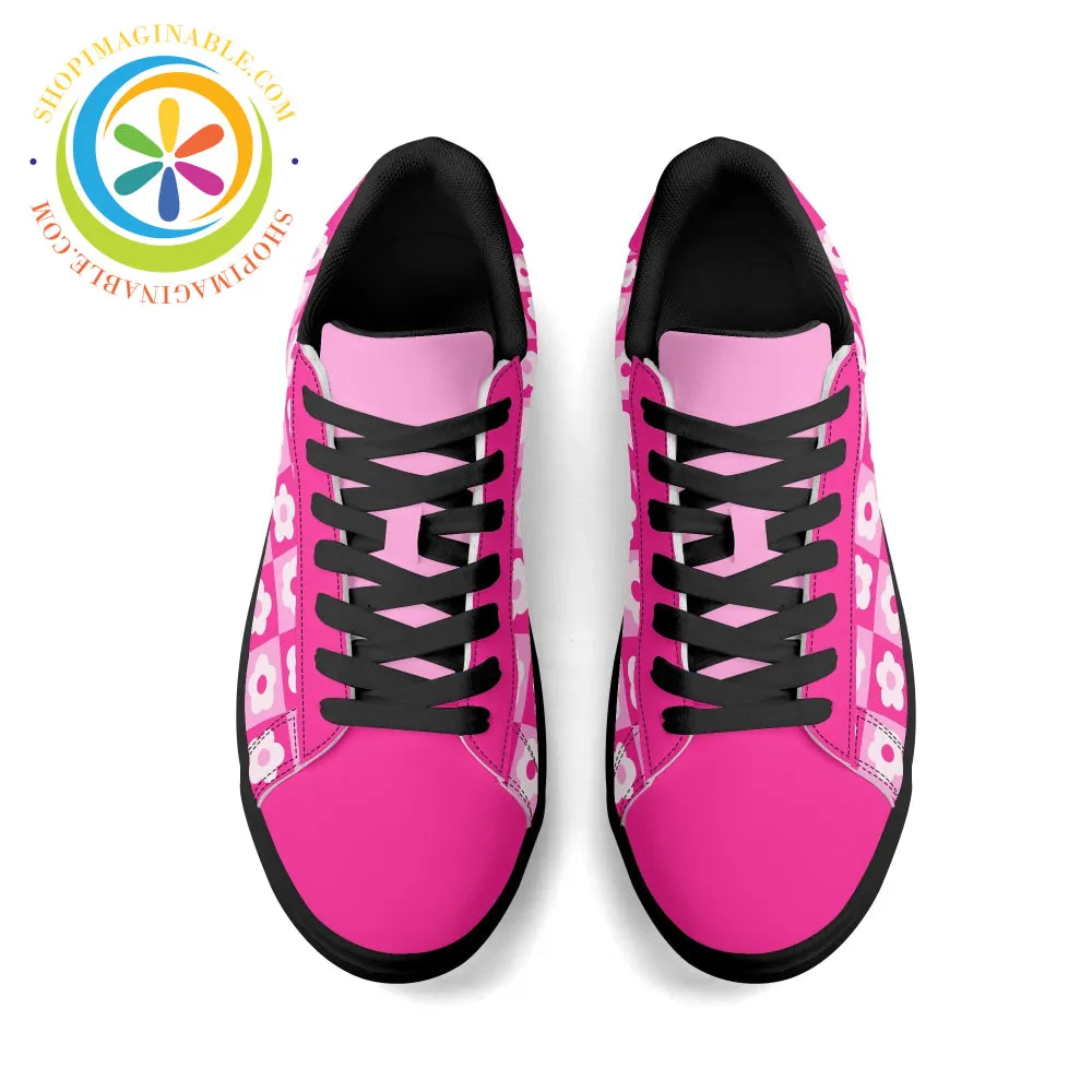 Retro Pink Flowered Skateboard Shoes