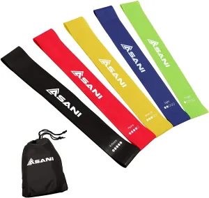 Set of 5 Loop Stretch Bands with Travel Bag, Snap-Resistant Latex