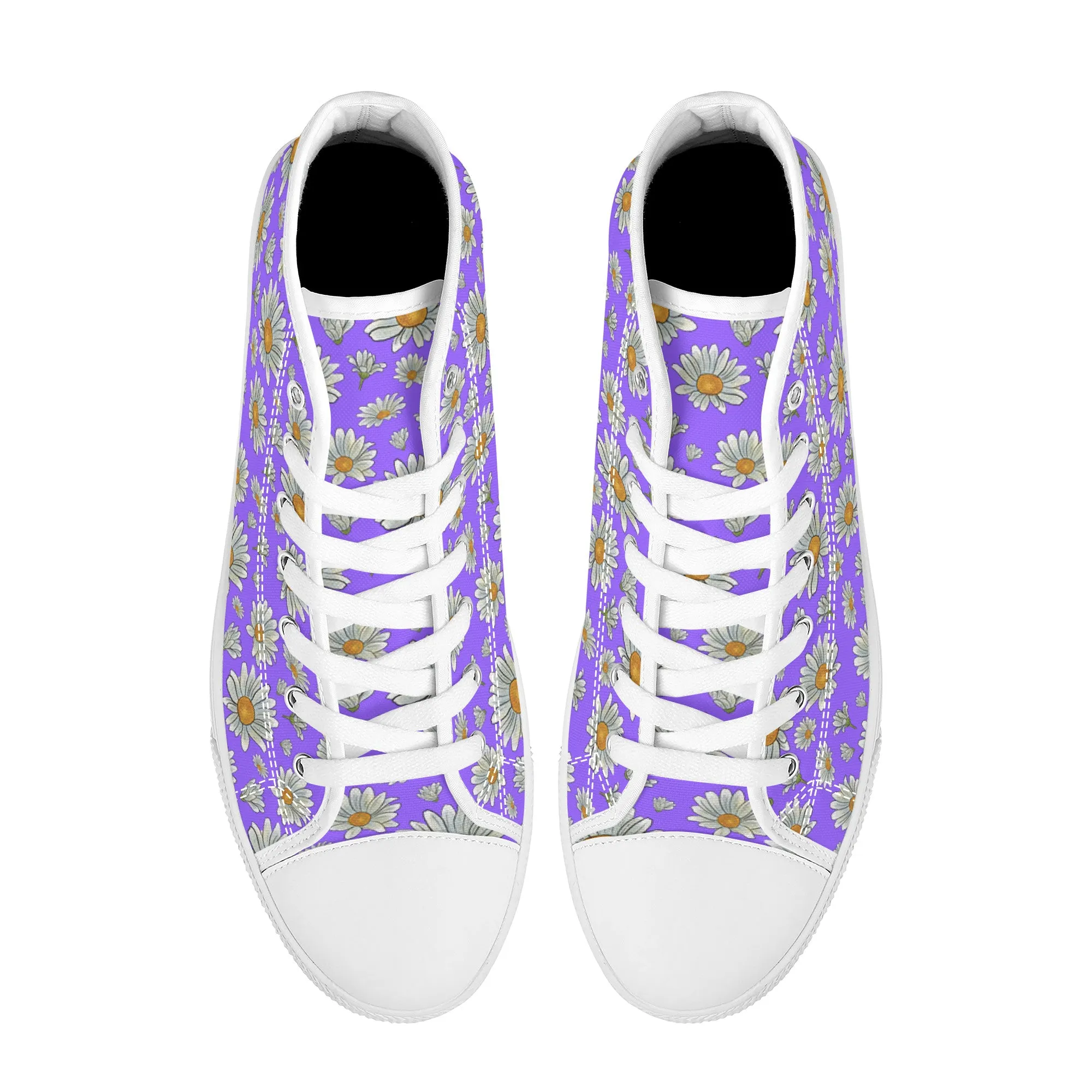 Summer Daisies on Purple Converse Style High Tops