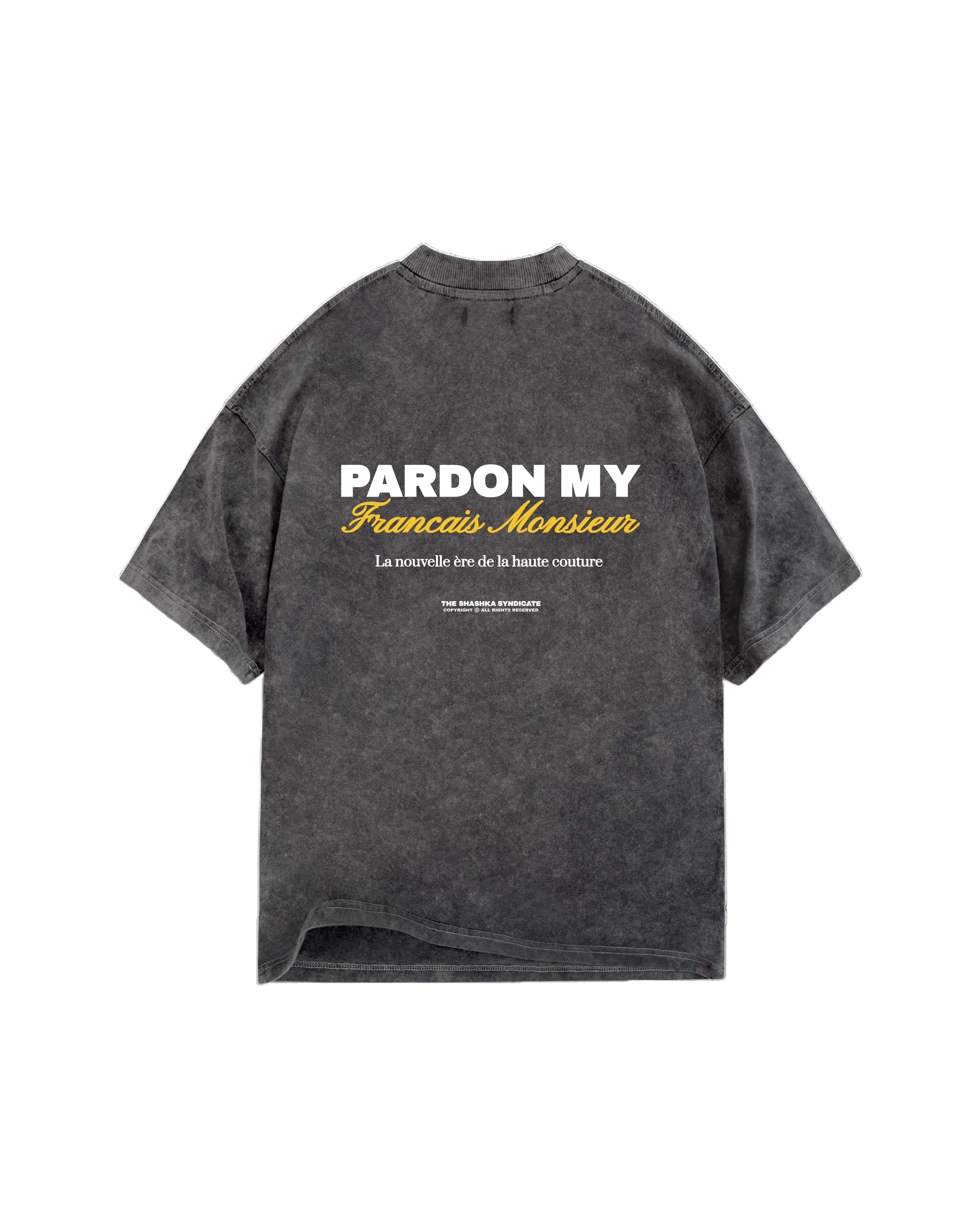 TSS Pardon My Français Monsieur Heavy Tee Tuscan Yellow on Acid Washed Black