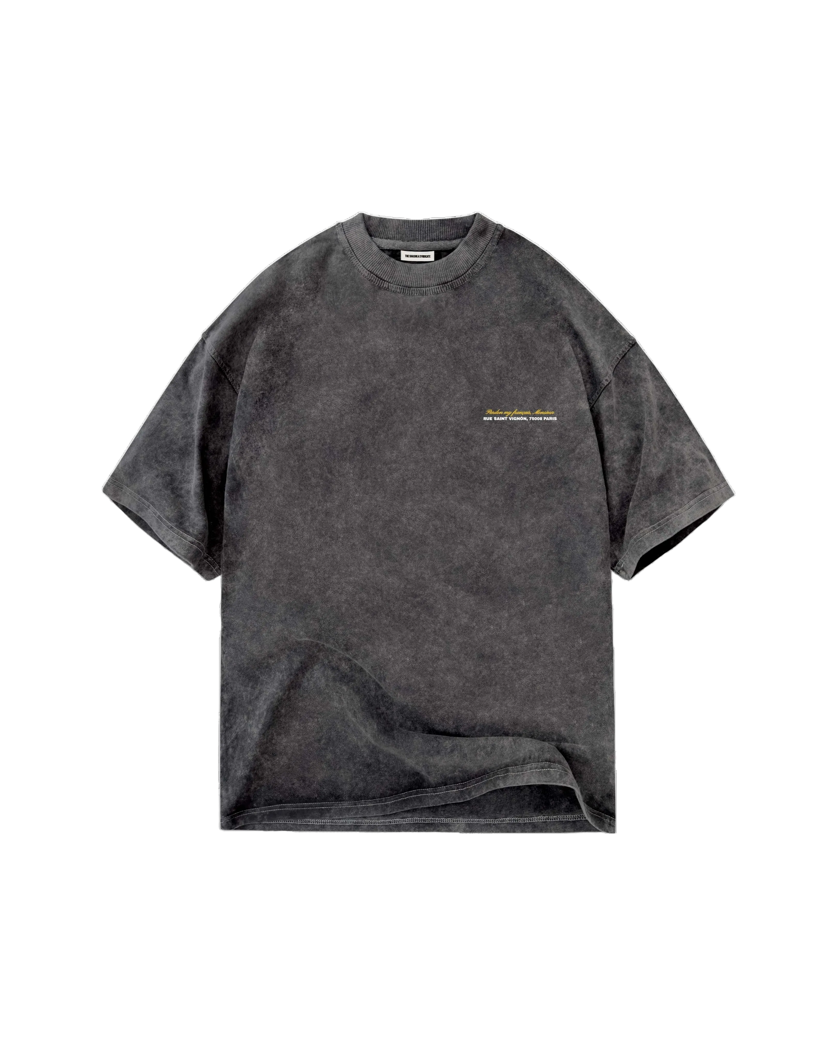 TSS Pardon My Français Monsieur Heavy Tee Tuscan Yellow on Acid Washed Black