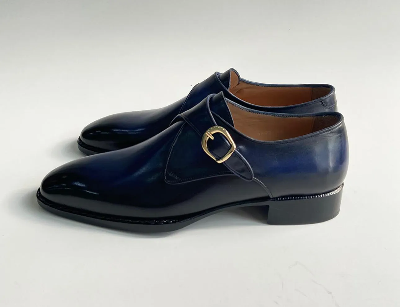 Tucci Di Lusso Mens Navy Blue handmade Italian leather luxury Monkstrap shoes