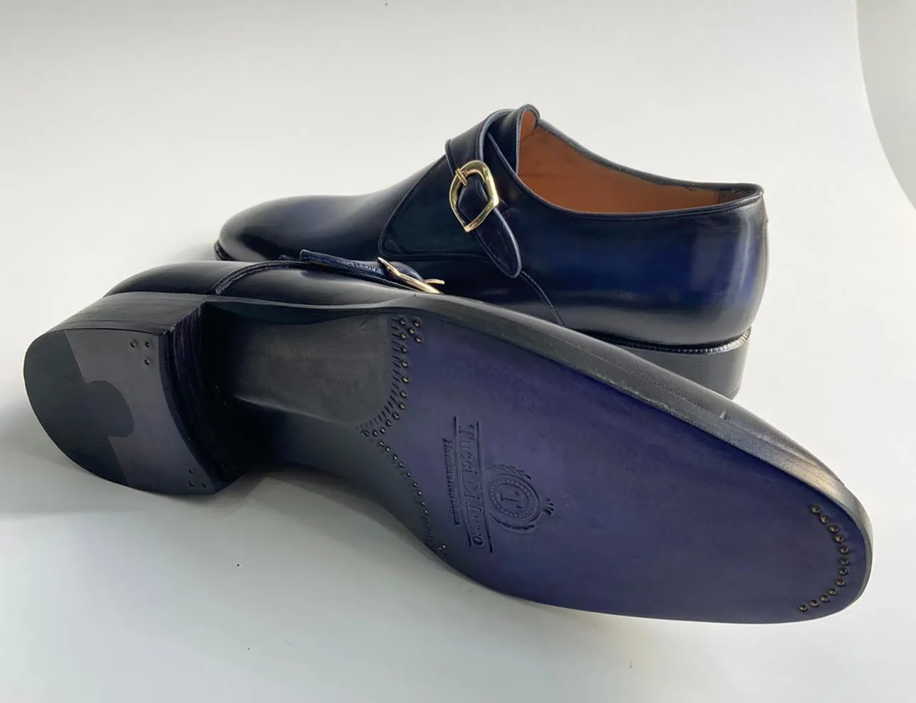 Tucci Di Lusso Mens Navy Blue handmade Italian leather luxury Monkstrap shoes