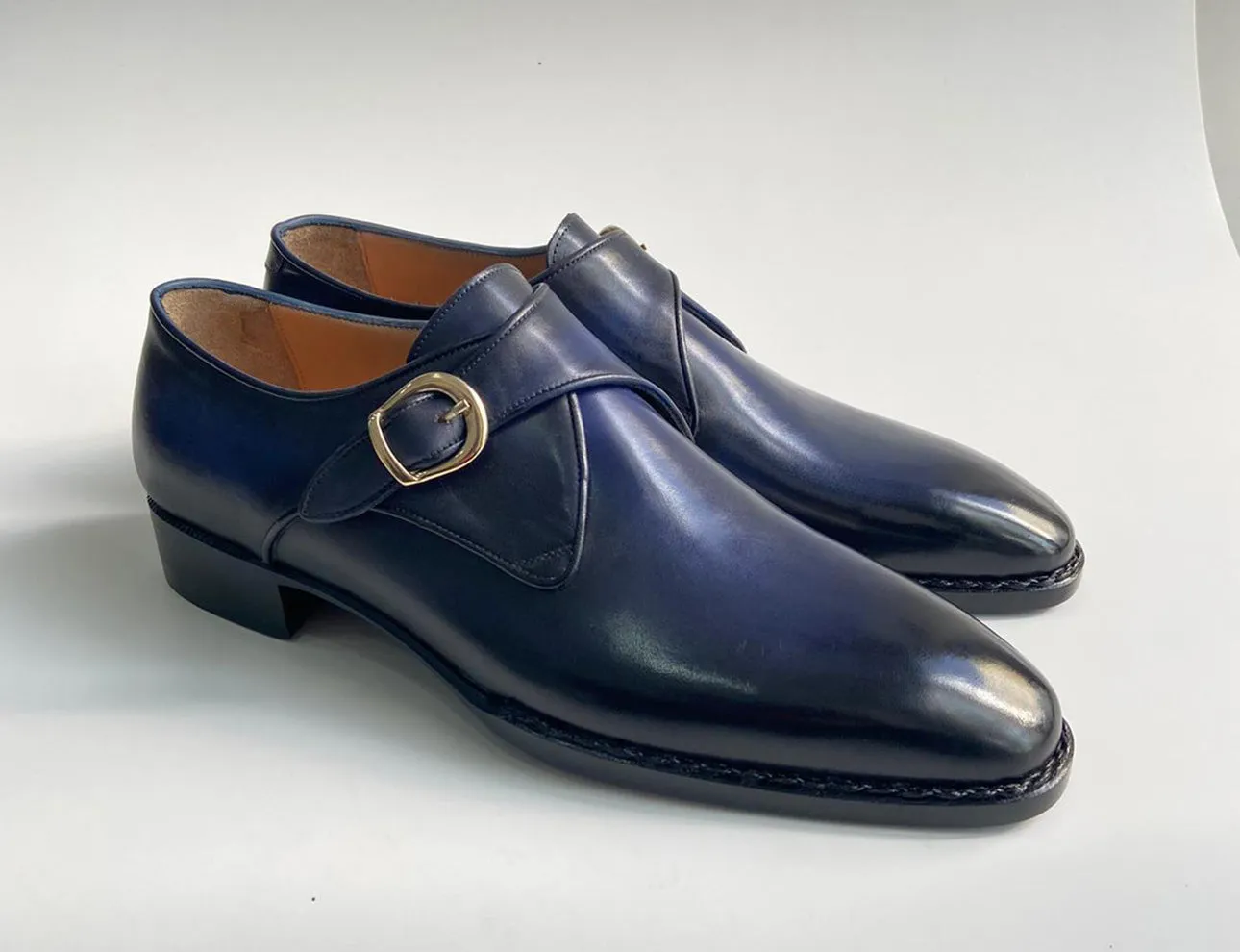Tucci Di Lusso Mens Navy Blue handmade Italian leather luxury Monkstrap shoes