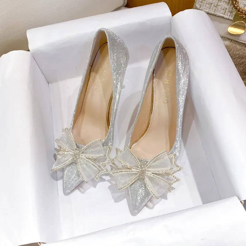 Versatile Fairy-inspired Silver Stiletto Heels Shoes Heel Height 6.5CM