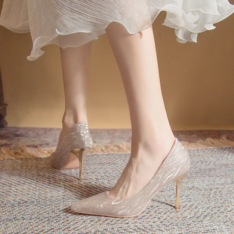 Versatile Fairy-inspired Silver Stiletto Heels Shoes Heel Height 6.5CM