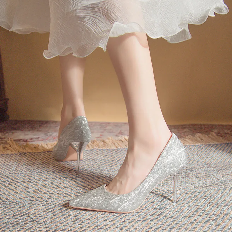 Versatile Fairy-inspired Silver Stiletto Heels Shoes Heel Height 6.5CM